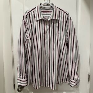 Robert Graham Black and Pink Striped Button-Down Shirt